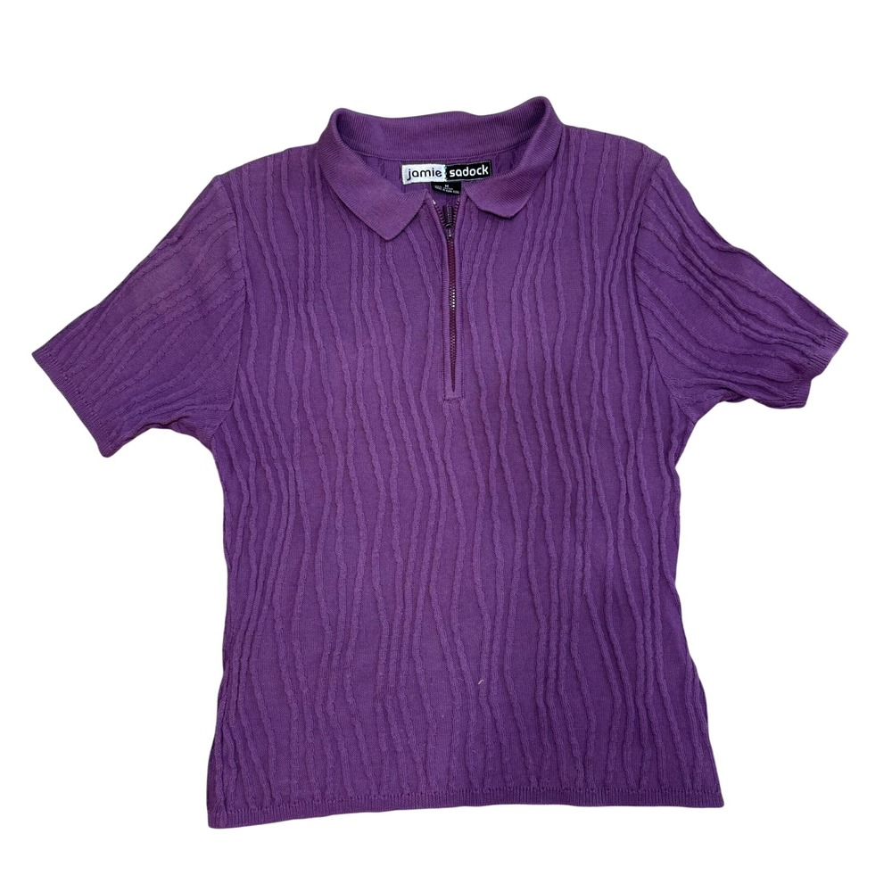 Jamie Sadock Purple Zip Knit Polo Top Women's‎ M Cotton Preppy Y2K Sporty Golf